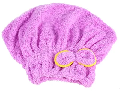 Image de Magnifique bonnet de séchage en microfibre douce en forme de tour avec nœuds (violet)