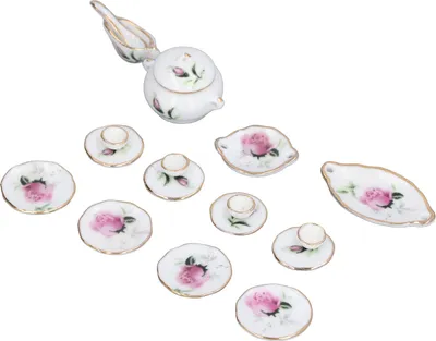 Image de set de tasses à thé en porcelaine pour maison de poupées miniature 1:12, accessoires de cuisine décoratifs exquis