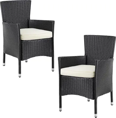Produktbild von CASARIA® Gartenstühle 2er Set Polyrattan Stapelbar mit Auflagen 160kg Belastbarkeit Wetterfest Outdoor Garten Terrasse Balkon Stapelstuhl Stuhl Sessel, Farbe:schwarz
