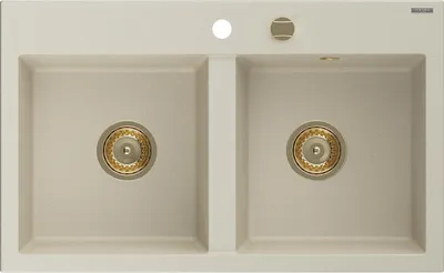 Immagine prodotto di Mexen Hektor lavello in granito a 2 vasche 800 x 480 mm, beige, sifone dorato - 6521802000-69-G