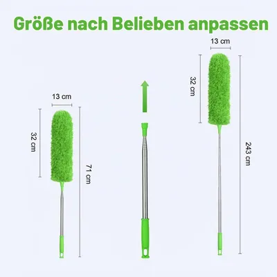 Obrázek produktu pro Teleskopický prachovka s mikrovláknem, výsuvná do délky až 243 cm, omyvatelná, ohebná, zelená