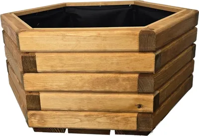Produktbild von HolzGarden Pflanzkübel Holz 60x30x53 cm Imprägniert Farbe Pinia Wetterfest Blumenkasten Blumentopf Balkon Garten Pflanzkasten Sechseck 63l