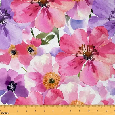 Productafbeelding van Aquarelbloemen Polyester Stof voor Naaien en Knutselen 92 x 160 cm