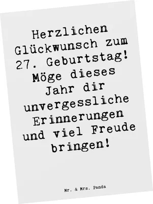 Produktbild von Mr. & Mrs. Panda Postkarte Spruch 27. Geburtstag - Weiß - Geschenk, Meilenstein, Geburtstagsgeschenk, bildkarte, besondere Botschaft, Fotokarte, Ansichtskarte, Postkarten
