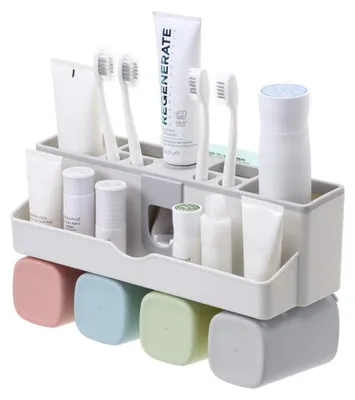 Image de Solidchoice - Porte-brosses à dents avec distributeur de dentifrice et organisateur pour la salle de bain
