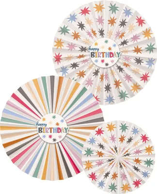 Produktbild von 3 Starburst Happy Birthday Papierrosetten