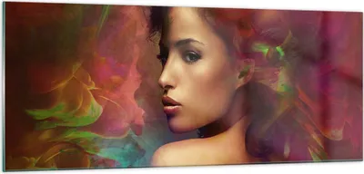 Produktbild von Bilder auf glas - frau gesicht - 100x40cm - Glasbilder - Wandbilder - Kunstdruck - zum Aufhängen bereit - Wanddekoration aus Glas - Glas Bilder - Wandbild auf Glas - Einteilig - GAB100x40-3735