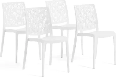 Immagine prodotto di set di 4 sedie impilabili in polipropilene con fibra di vetro per esterni e giardino, bar e ristorante, cucina design moderno - AYDA - Bianco