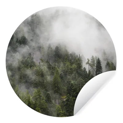 Produktbild von MuchoWow® Runde Wandtattoo - Wandsticker Tapete Aufkleber Wald - Nebel - Berg Ø 50 cm Selbstklebend und Repositionierbar - Wandaufkleber - Kreis - Wand Kreis - Wand Bild - Foto Tapete - Selbstklebende - Wohnzimmerdekoration - Wand Dekoration - Kinderzimmer