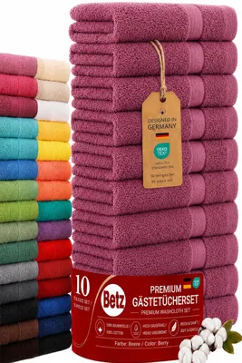 Produktbild von Betz 10 Stück Gästetücher 30x50 cm PREMIUM 100% Baumwolle Set Händehandtücher  Farbe: beere