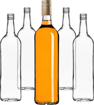 Produktbild von KADAX Glasflasche 1000 ml mit langem Goldverschluss 10 Stück.