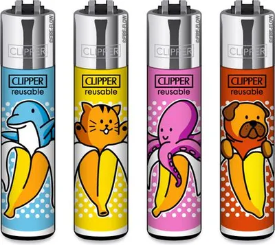 Produktbild von Clipper Reibrad Feuerzeuge Banane, 4 Stück