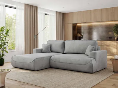 Produktbild von MKS MEBLE Ecksofa OVO mit Schlaffunktion und Bettkasten, Hellgrau Velvet, L-form Couch, 4-Sitzer Ecksofa, 271x195x95 cm - Links Seite