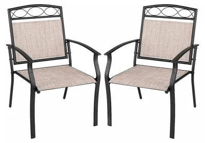 Produktbild von KOMFOTTEU 2er Set Gartenstühle, Bistrostühle aus schnell trocknendem Stoff mit Rückenlehne & Armlehne & Metallrahmen, bis 150 kg belastbar, Esssstühle für Garten, Terrassen & Balkon, 60,5 x 73 x 92,5 cm
