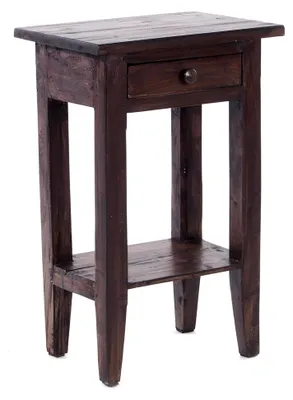 Produktbild von Rustikaler Vintage Telefontisch PLANTA | 52x34cm (HxB), Mahagoni Massivholz | Blumenhocker, Flurtisch, Beistelltisch, Nachtschrank mit Schublade | Farbe: 03 Dunkelbraun