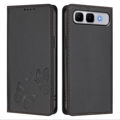 Image de Étui en cuir pour Infinix Smart 10 Plus, motif papillon, étui à rabat avec porte-appareil, noir