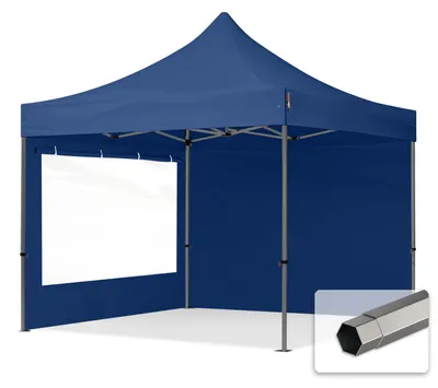 Zdjęcie produktu dla 3x3 m Namiot Ekspresowy, PREMIUMStal 40mm, ze ścianami bocznymi, okna panoramiczne, niebieski