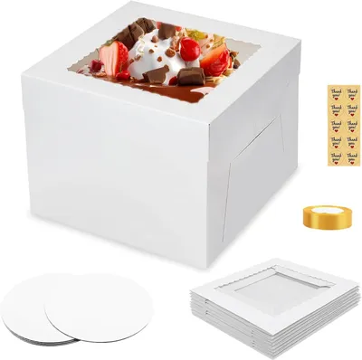 Obrázok produktu pre Sada krabičiek na koláče, 5 kusov, rozmer 25x25x20 cm, s priehľadným okienkom na koláče a pečivo