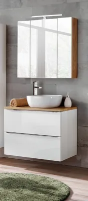Produktbild von Badmöbel Set 3-tlg Badezimmerset PERUGIA Weiss ohne Waschbecken 80cm