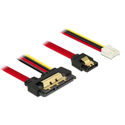 Produktbild von DeLOCK 85234, 0,3 m, SATA III, SATA 7-pin + Molex (4-pin), SATA 22-pin, Weiblich/Weiblich, Schwarz