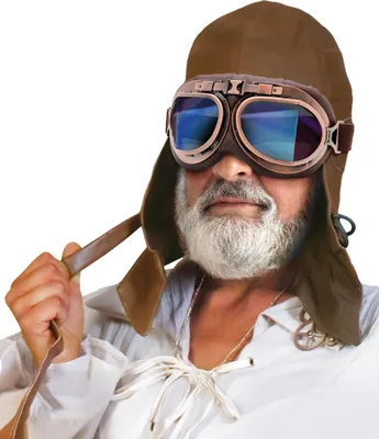 Produktbild von Pilot Zubehör Retro Aviator Mütze mit Brille und Hut braun -