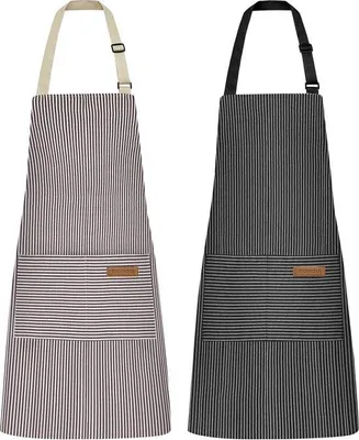 Produktbild von Famanu Kochschürzen-Set 2 Stück mit 2 Taschen - Schwarz/Braun gestreift