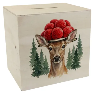 Produktbild von Reh mit Bollenhut Spardose aus Holz Schwarzwald Motiv