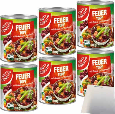Produktbild von Gut & Günstig Feuertopf mit Bohnen und Jagdwurst 6er Pack (6x800g Dose) + usy Block