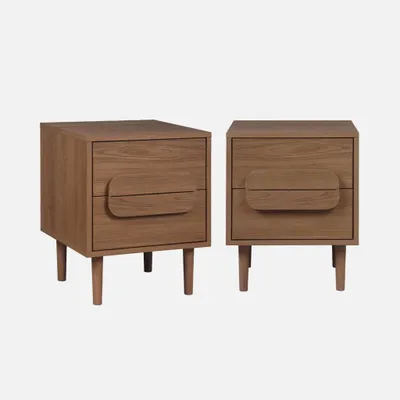 Produktbild von sweeek - 2er-Set Vintage-Nachttische im Holzlook mit 2 Schubladen - Nussbaumfarben