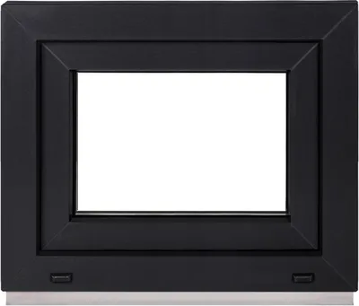 A black window frame with a white interior, set against a white background.
