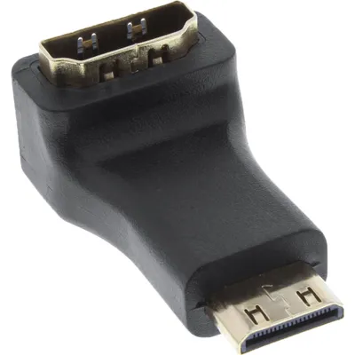 Produktbild von InLine HDMI Adapter, HDMI A Buchse auf Mini HDMI C Stecker, gewinkelt, 4K2K, HDMI A female, HDMI C, Schwarz