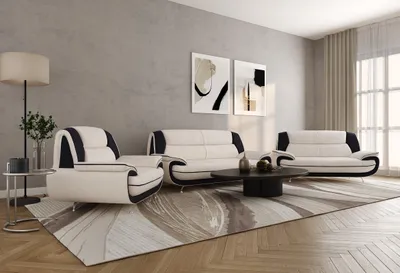 Productafbeelding van Kaiser Möbel: Bankstel 3+2+1, bekleding "Soft", wit en zwart, model Palermo