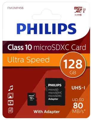 Produktbild von Philips Micro SDXC Ultra Speed Class 10 microSDXC Speicherkarte, 128 GB, Class 10