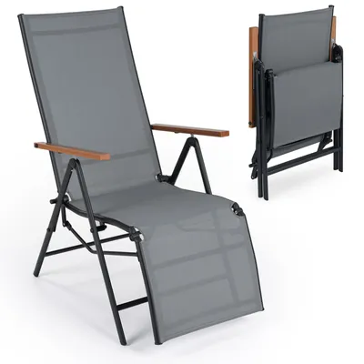 Immagine prodotto di COSTWAY, 1 sedia a sdraio pieghevole, lettino con schienale regolabile, sedia da giardino resistente alle intemperie, sedia pieghevole con portata massima di 150 kg, sedia relax grigia