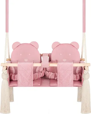 Produktbild von Zwillings-Schaukel Guguplanet Rosa : Innenbereich, Holzrahmen, Samtstrick-Sitz, Sicherheitsgurte, Baumwollseil, Deckenhaken inklusive