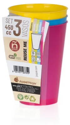 Produktbild von Juypal Trinkbecher - 3x - Kunststoff - 450 ml - wiederverwendbar