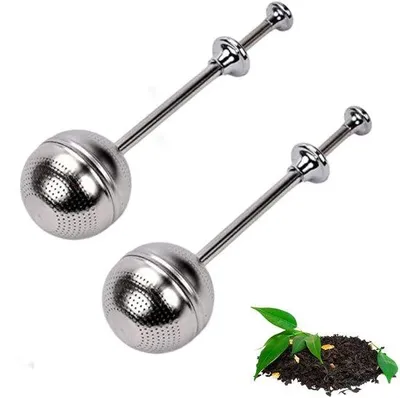 Imagen del producto de Ibenzoa® Juego de 2 infusores para té – Bolas de acero inoxidable de 12,5 cm de diámetro con mango largo, malla fina, apto para lavavajillas, color plateado – para hojas de té a granel y especias