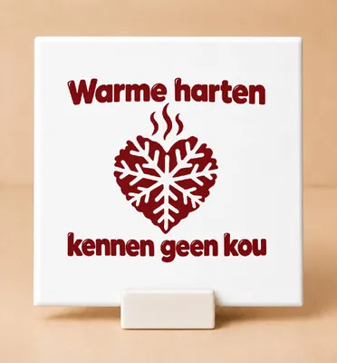 Productafbeelding van Sfeervolle Scandinavisch minimalistische Tegel “Warme harten / kennen geen kou” – Knusse woondecoratie voor gezellige interieurs - 11 x 11 cm met