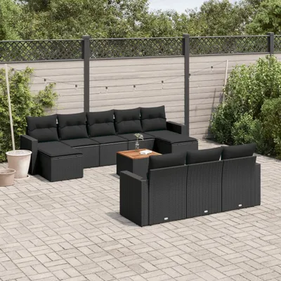 Produktbild von Design 11-tlg. Garten-Sofagarnitur mit Kissen Schwarz Poly Rattan, Gartensofas 2024 Neu