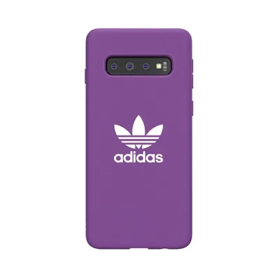 A purple phone case with the Adidas logo.