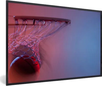 Produktbild von MuchoWow® Gerahmtes Poster Verschwommene Sicht eines Basketballs, der in den Korb fliegt 30x20 cm - Poster mit Schwarzem Bilderrahmen Wandposter Rahmen Foto Bilder - Kunstdruck - Bild-Poster
