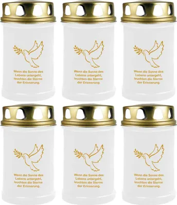 Image de Bougie funéraire - Pack de 6 - Blanc 48h ( couvercle et impression or ) - Colombe