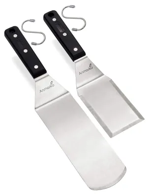 Imagen del producto de Juego de espátulas para parrilla, de acero inoxidable, de 3 piezas, para usar en la parrilla y en la cocina