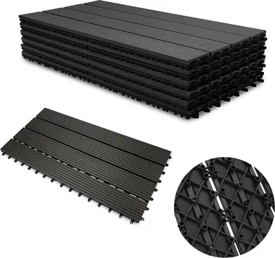 Zdjęcie produktu dla SWANEW WPC płytki tarasowe deski tarasowe o wyglądzie drewna 60x30cm, 18 sztuk = 3m² płytka podłogowa płytka podłogowa z systemem zatrzaskowym wykładzina podłogowa antracytowa