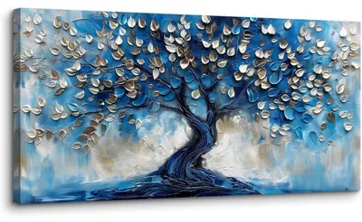 Productafbeelding van Canvas schilderij, abstracte blauwe boom, 50x100 cm, wanddecoratie, kunstafdruk
