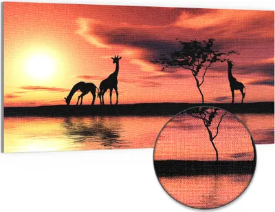 Produktbild von DEQORI Hybrid Leinwand Bild 100x50 cm 'Sonnenuntergangssafari' Wandbild Glas flach modern