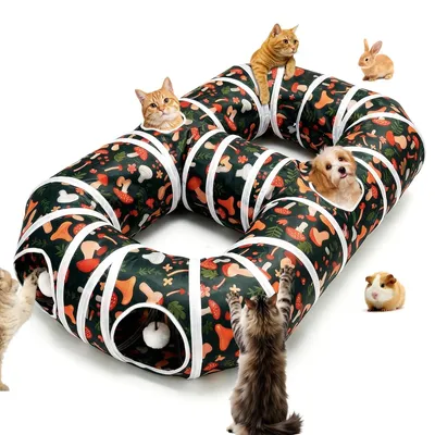 Produktbild von Omgoods – Faltbarer Katzentunnel mit hängenden Pompons – Interaktives Spielzeug für Katzen