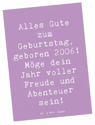 Produktbild von Mr. & Mrs. Panda bildkarte Spruch 2006 Geburtstag - Lavendeltraum - Geschenk, Geburtstagsparty, Ansichtskarten, Grußkarte, Postkarte, Geburtstagsgeschenk, Happy Birthday