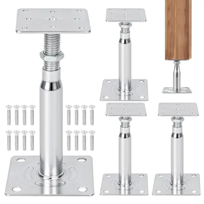 Zdjęcie produktu dla Podstawa słupka regulowana - 140 do 200 mm - Stal ocynkowana - 4 sztuki - Srebrny