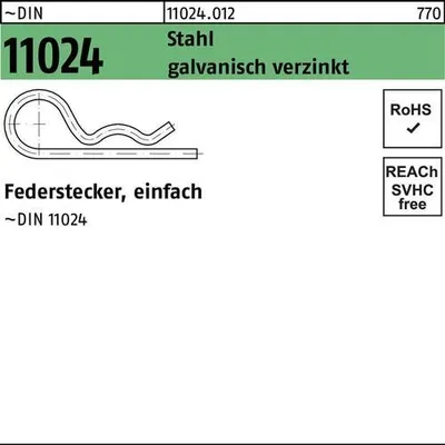 Produktbild von Federstecker DIN 11024 DrahtD. 8 Stahl einfach gal Zn 25 Stück